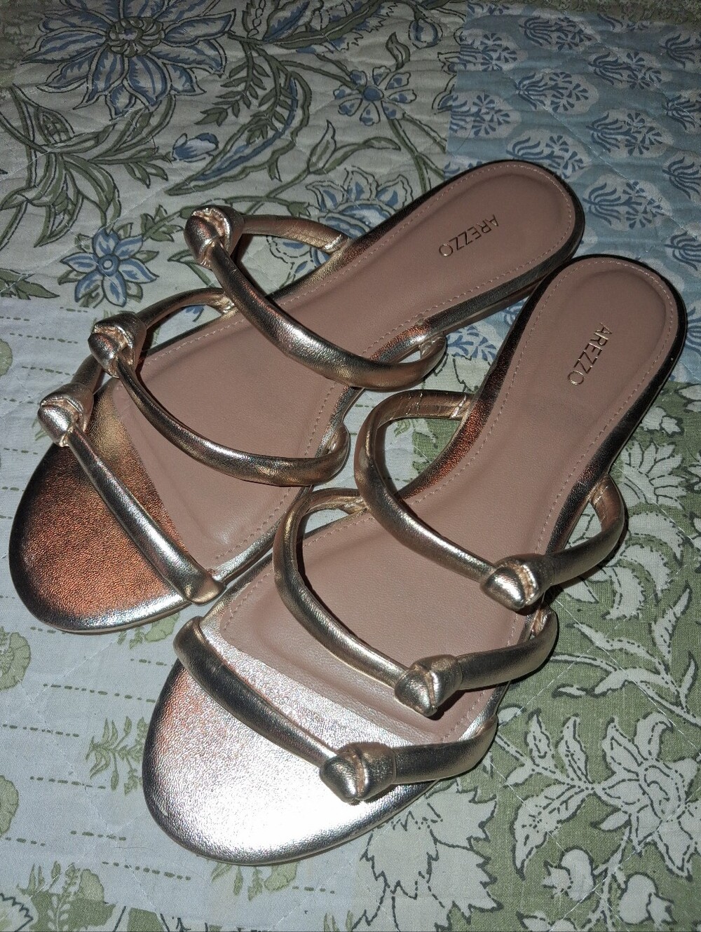 AREZZO BRAZIL KNOT STRAPPY GOLD LEATHER SANDALS